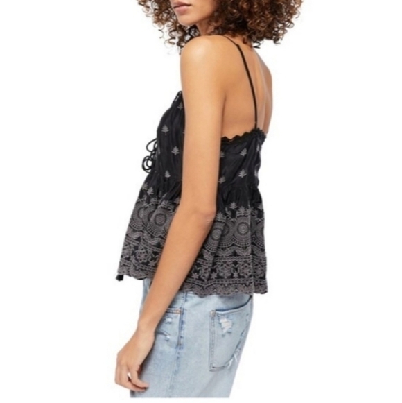 Free People Jenna Embroidered Black Cami Top NWT Size Medium - Picture 5 of 13